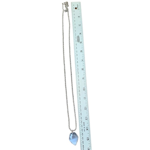 Kendra Scott smoky Slate gray Corla‎ cateye rhodium silver necklace. 30” Length. - Picture 8 of 10